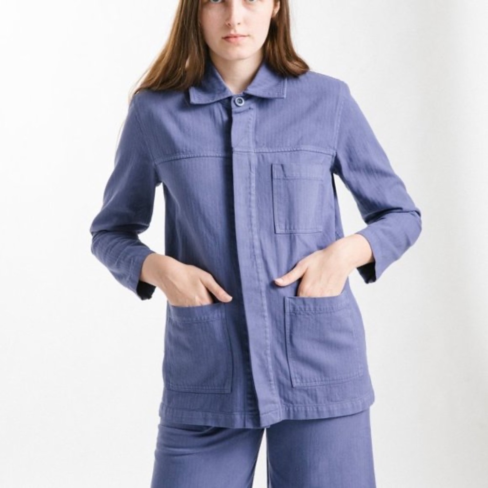 First Rite Twill Work Jacket French Blue Utility Chore Coat Small - Picture 2 of 10